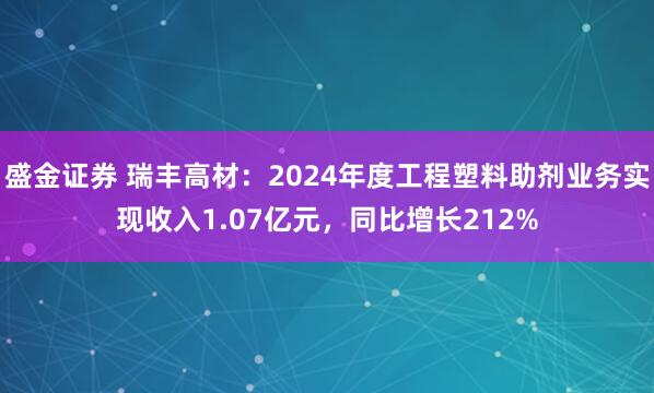 盛金证券 瑞丰高材：2024年度工程塑料助剂业务实现收入1.07亿元，同比增长212%